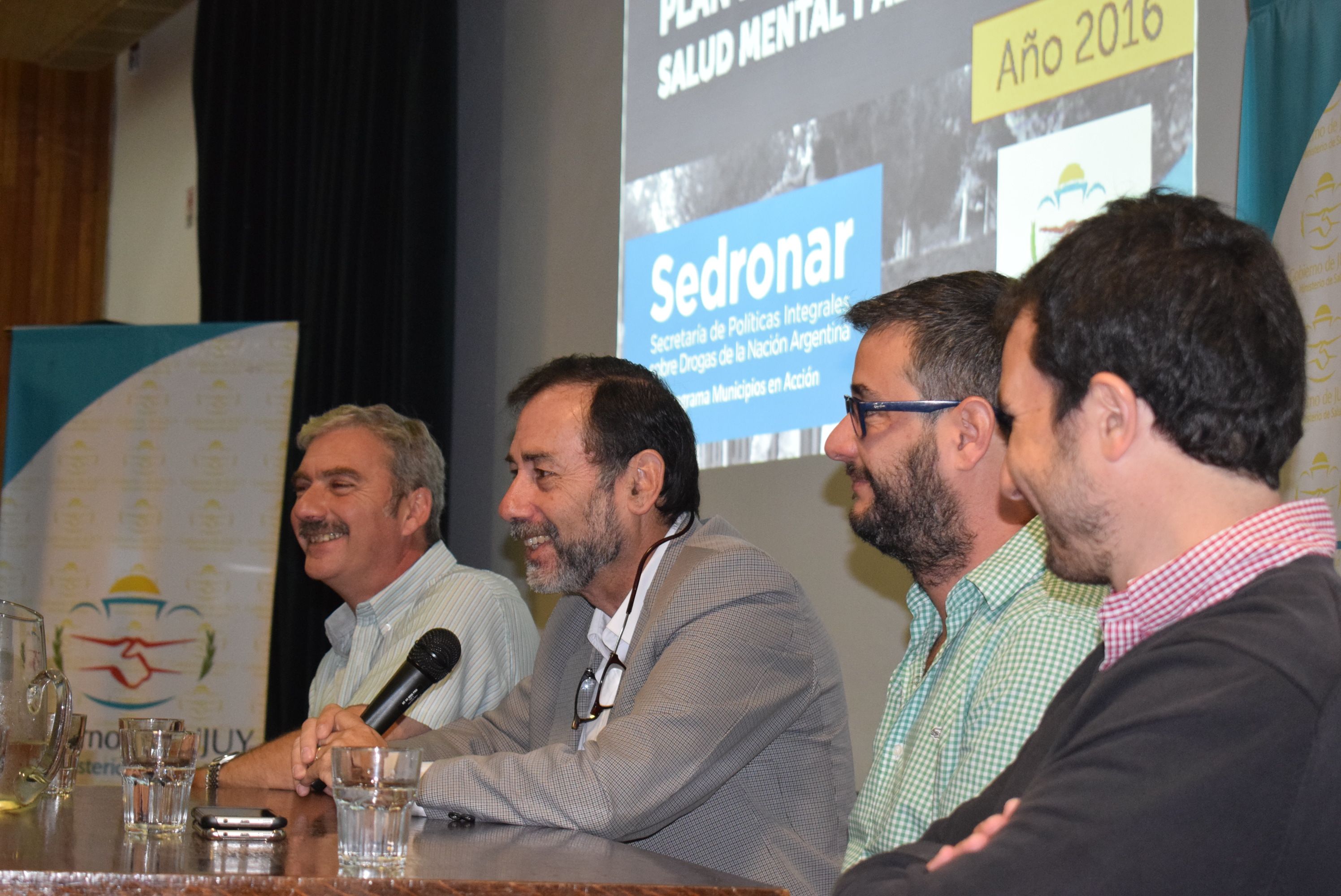Secretario de Salud Mental y Adicciones, José Manzur; Director Nacional de Municipios en Acción, Juan Carlos Mansilla; Intendente Pablo Palomares y Director Provincial Agustín Yécora.