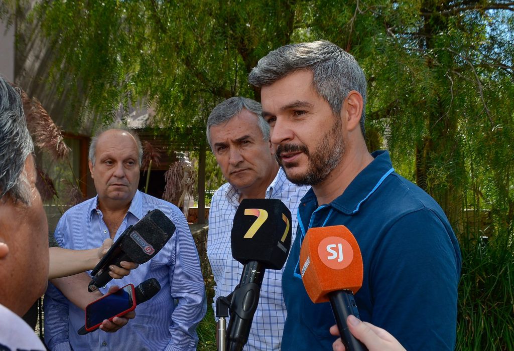 Morales, Peña y Lombardi dialogan con la prensa en Purmamarca. 