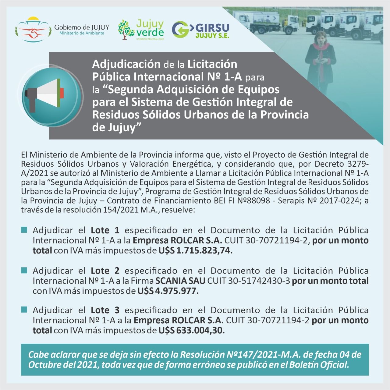 anuncian adjudicacion de una licitacion publica internacional