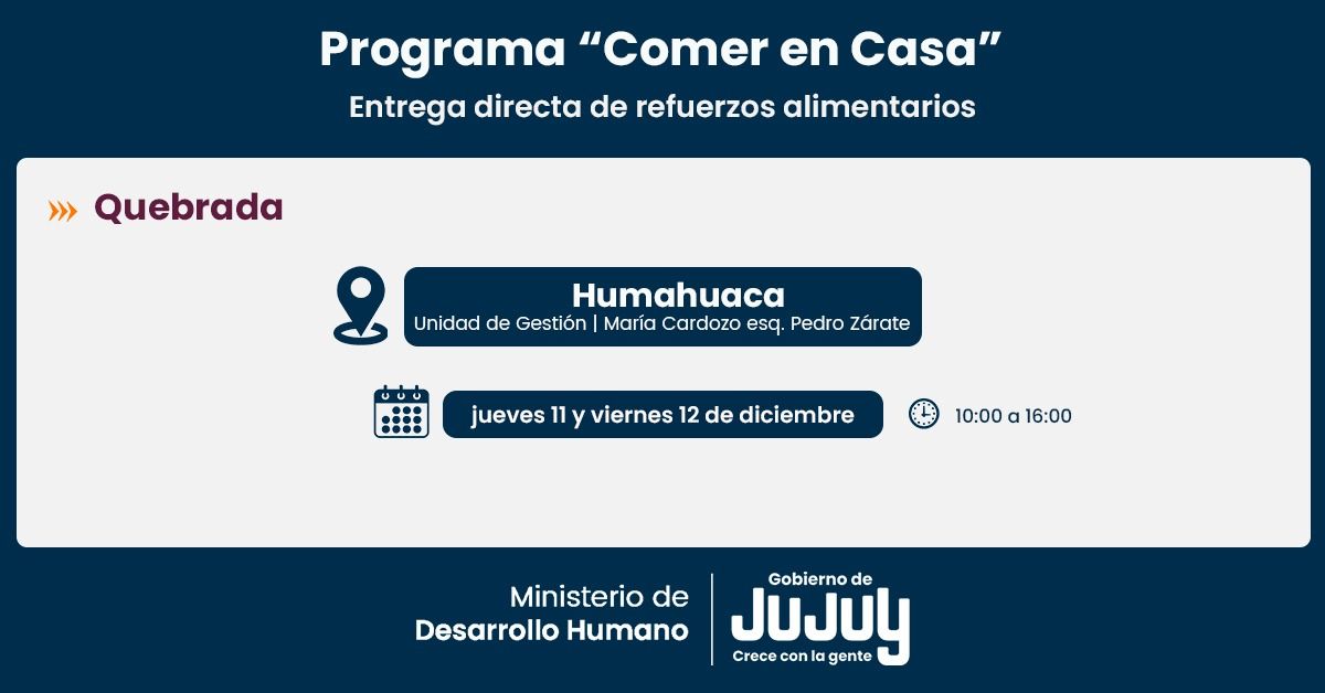 Comer en Casa: continúa la entrega de refuerzos alimentarios en Quebrada y Puna