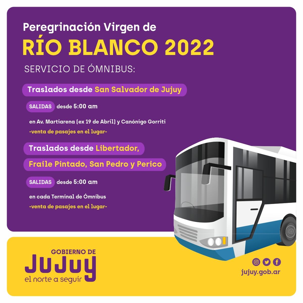 Peregrinación a Río Blanco: servicios de ómnibus para 2022