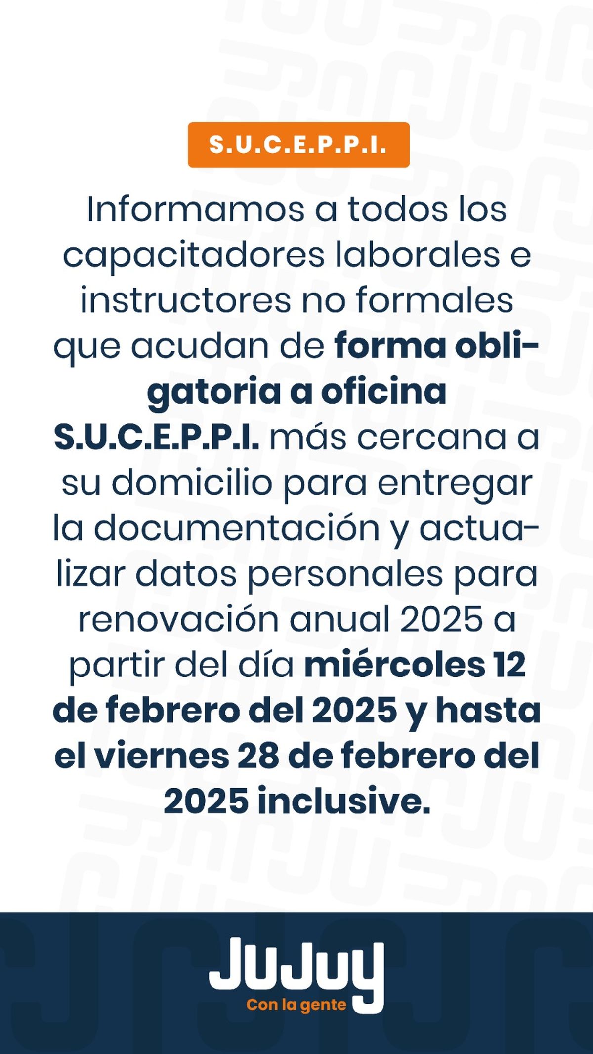 Del 12 al 25  de febrero se podrán actualización datos