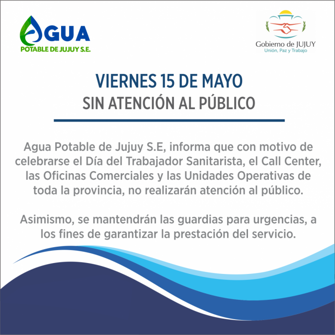 Oficinas de Agua Potable de Jujuy no atenderán al público el viernes