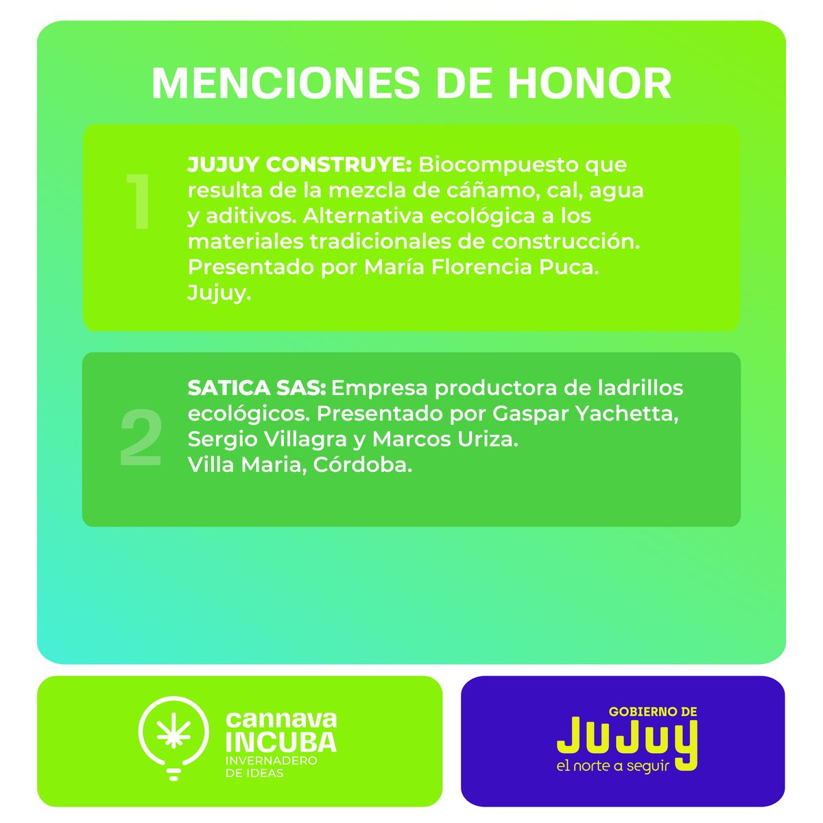 Ganadores del concurso CANNAVA INCUBA: invernadero de ideas