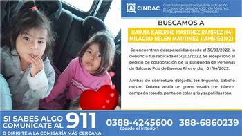 Se busca a Daiana Katerine Martínez Ramírez y Milagro Belén Martínez Ramírez