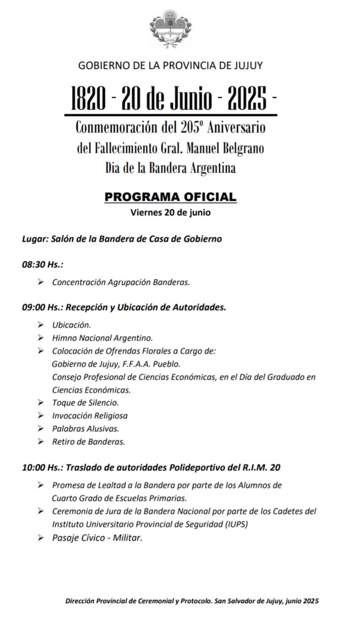 Jujuy se prepara para conmemorar el Día de la Bandera y el 205° aniversario del fallecimiento de Manuel Belgrano