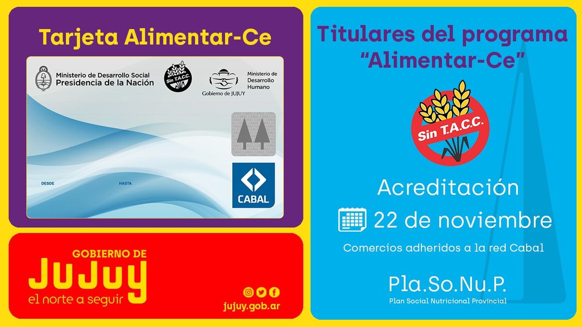Acreditación de noviembre de la tarjeta AlimentarCe para familias celíacas