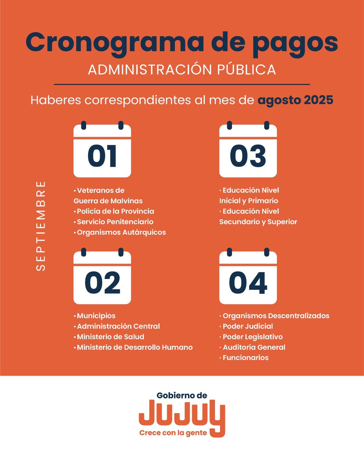 El lunes 1 de setiembre inicia el cronograma de pago para agentes de las reparticiones públicas El lunes 1 de setiembre inicia el cronograma de pago para agentes de las reparticiones públicas