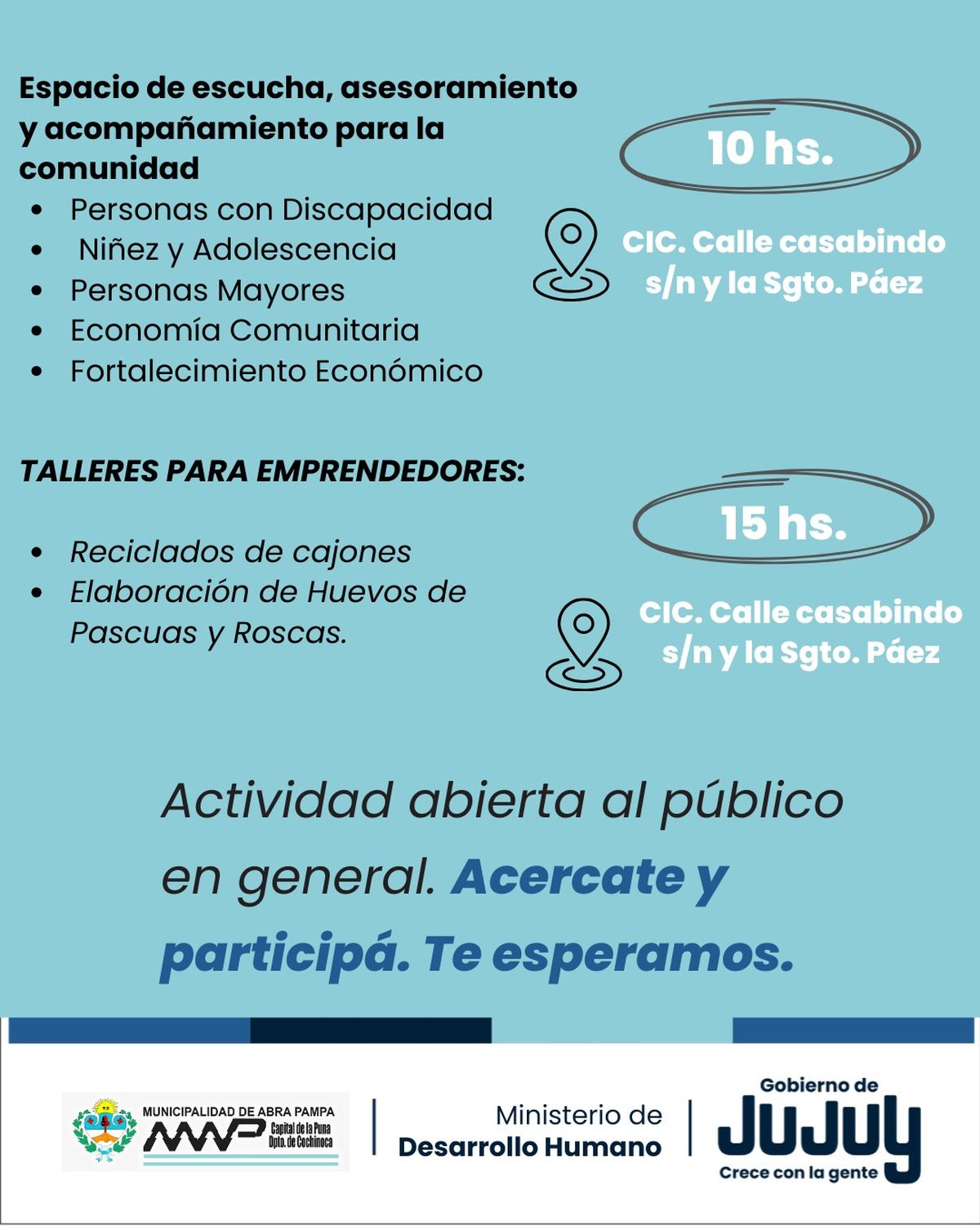 Desarrollo Humano realizará una Jornada Integral en Territorio en Abra Pampa