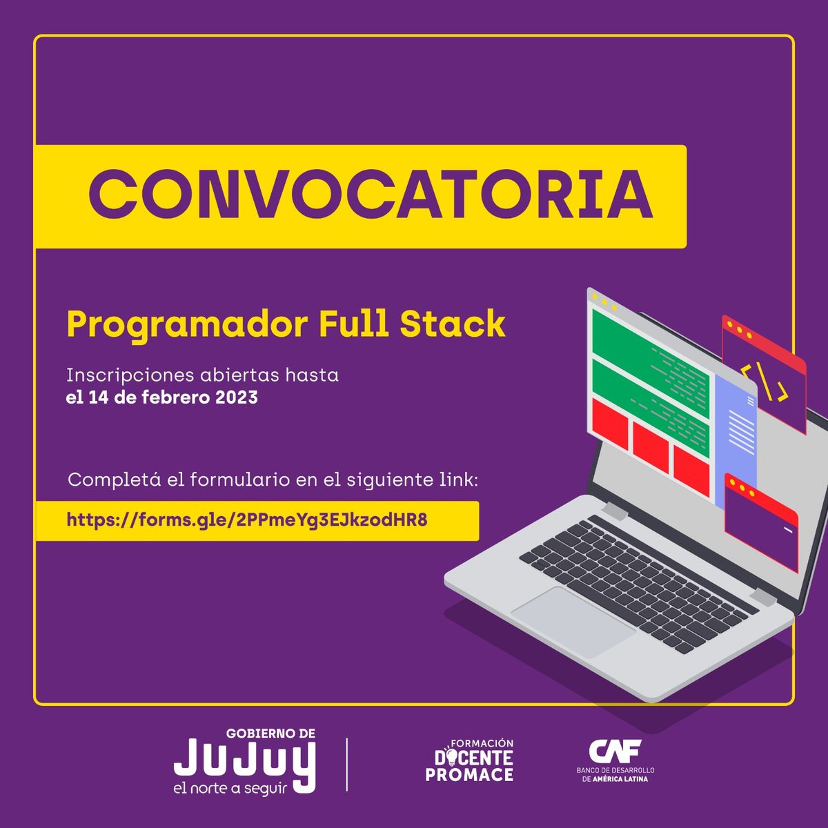 Convocan a cubrir perfil de Programador Full Stack