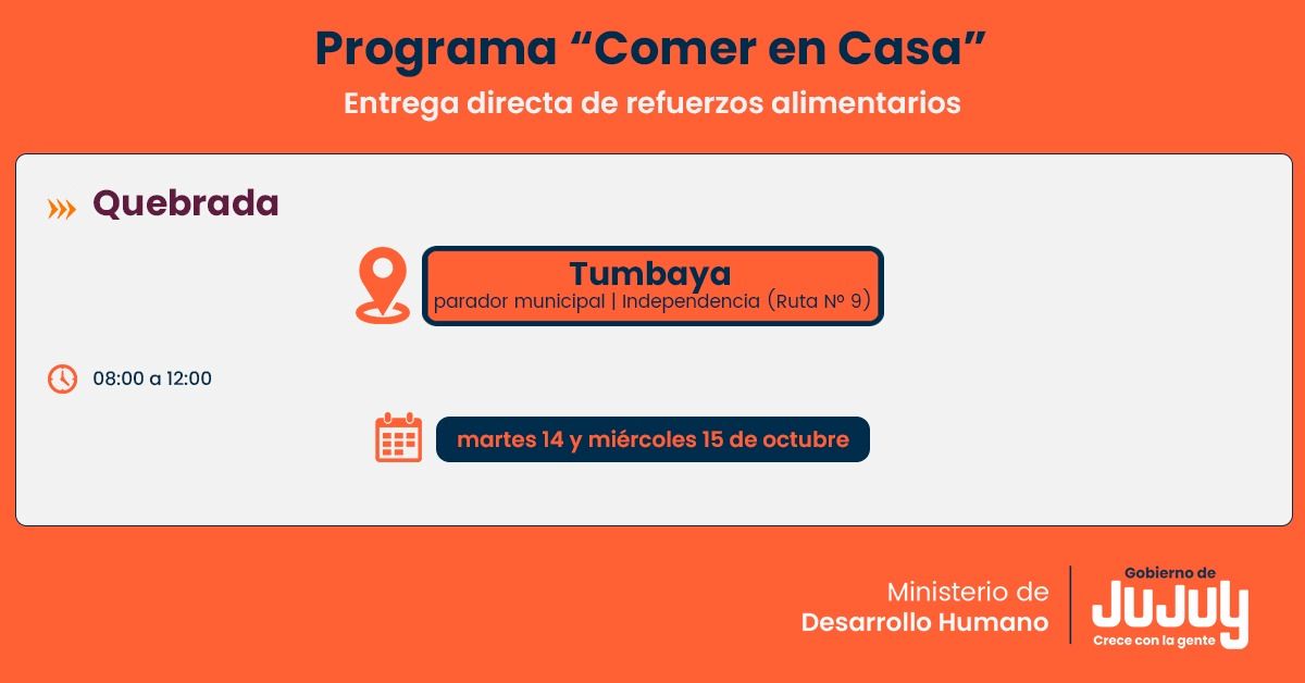 El programa Comer en Casa distribuirá refuerzos alimentarios en Tumbaya
