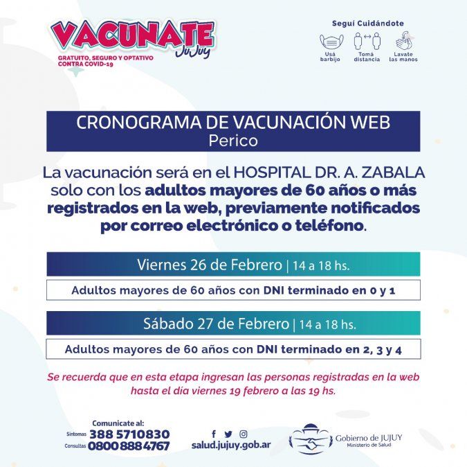 Comienza la vacunación a mayores de 60 años en Palpalá, Perico, San Pedro y Libertador