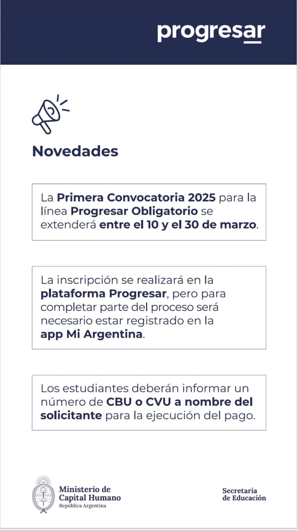 Abre la primer convocatoria de las Becas Progresar Obligatorio 2025