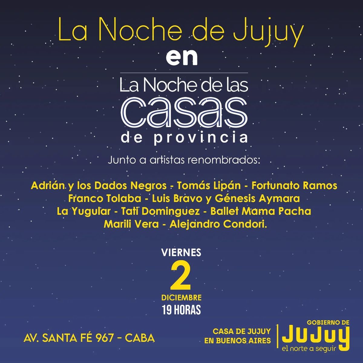 Jujuy estará presente en La Noche de las Casas de Provincias