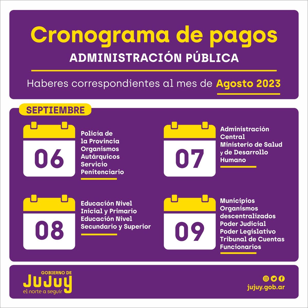 El miércoles 6 de septiembre inicia el cronograma de pagos para los agentes de las reparticiones públicas