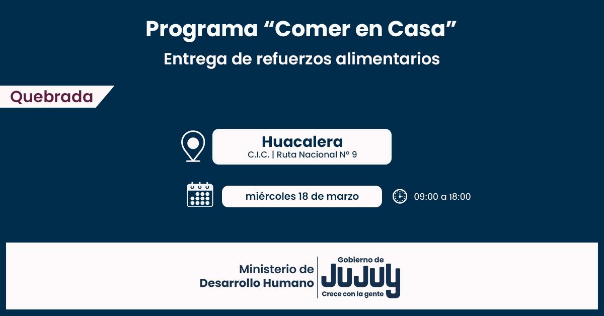 Comer en Casa: familias de localidades de Quebrada recibirán los refuerzos alimentarios