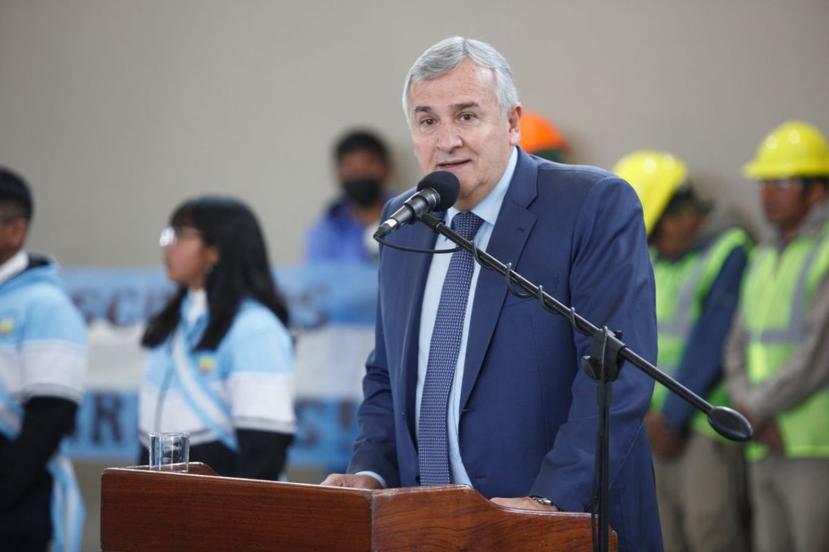 El gobernador Gerardo Morales en el acto de inauguración de la nueva escuela de La Quiaca